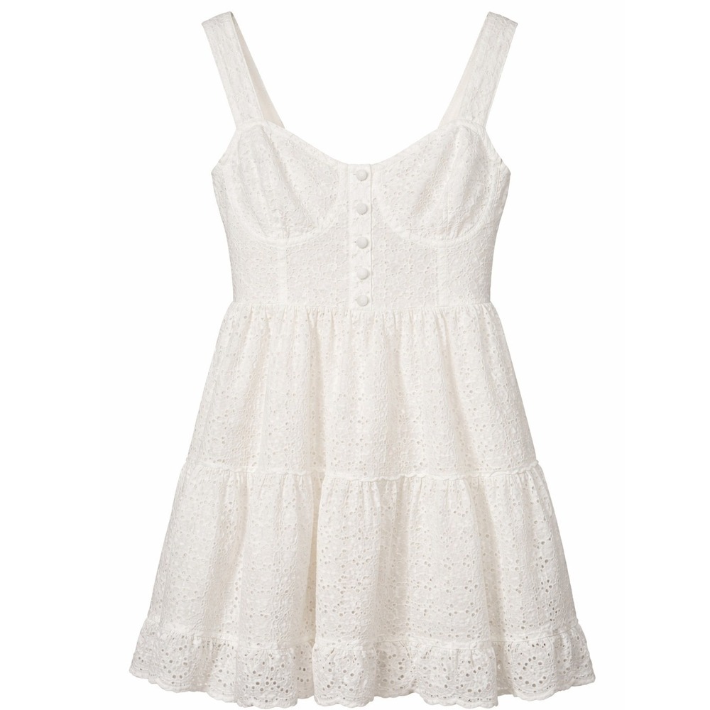 Lulus Womens White Eyelet Mini Dress Medium Cotton Fit Flare Cottagecore